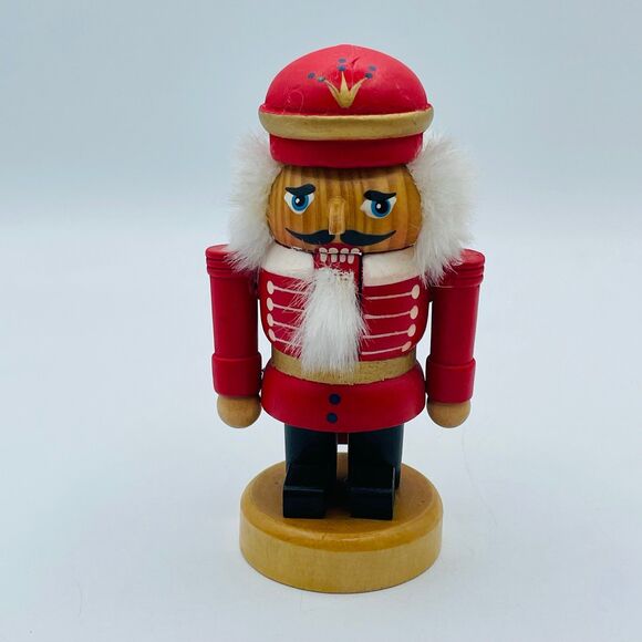 Vintage Short Red & White 5" German Nutcracker Figure Christmas Decor